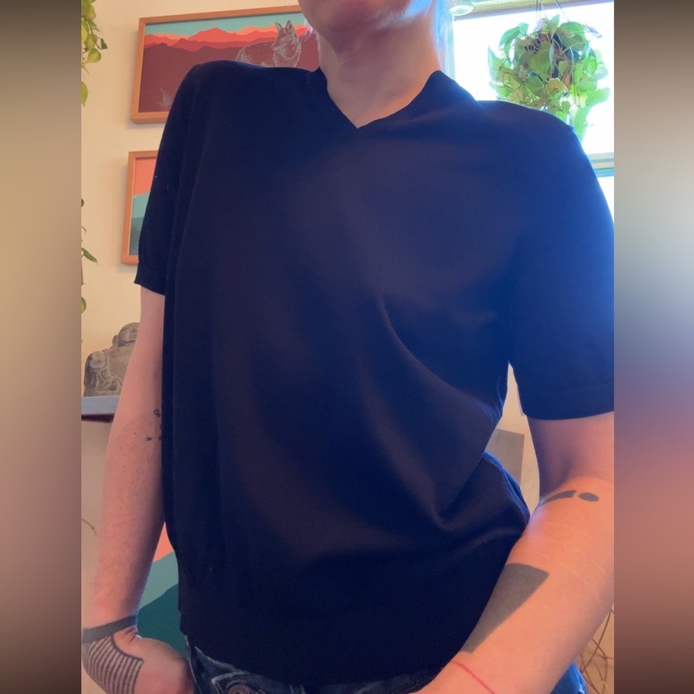 COS Classic Short Sleeve Navy V-Neck Knit. 100% Colton